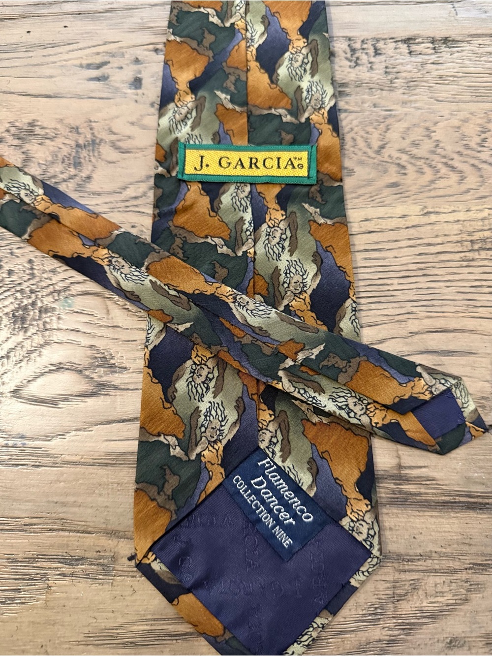 J. Garcia Men’s Patterned Silk Tie in Navy, Olive & Mustard